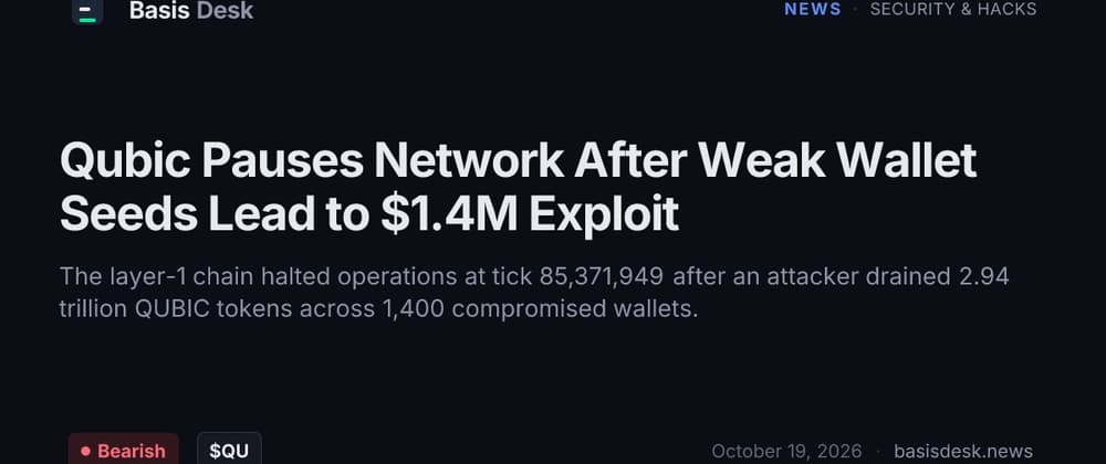 Qubic Pauses Network After Weak Wallet Seeds Lead to $1.4M Exploit